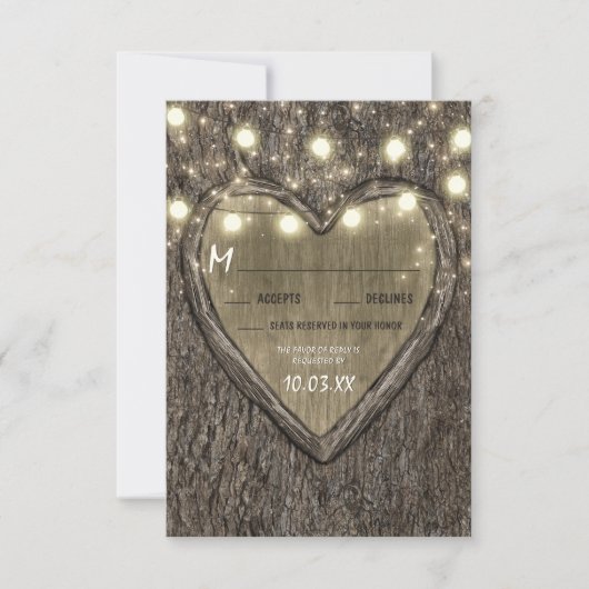 String Lights + eikenboomschors bruiloft RSVP-Kaar RSVP Kaartje (Voorkant)