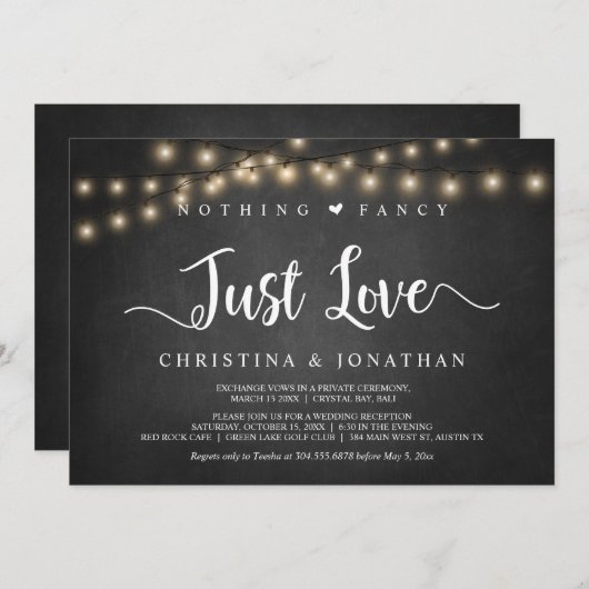 String Lights, Elopement, niets Fancy gewoon liefd Kaart (Voorkant / Achterkant)