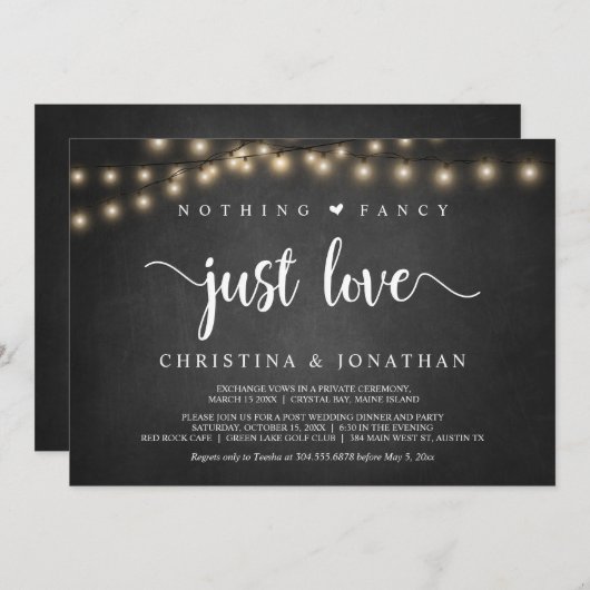 String Lights, Elopement, niets Fancy gewoon liefd Kaart (Voorkant / Achterkant)