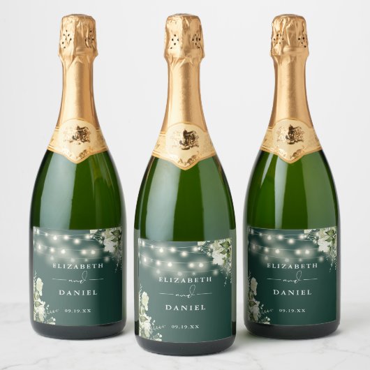 String Lights Emerald Greenery Bloemen Huwelijk Sparkling Wijnetiket (Flessen)