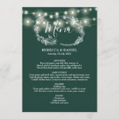 String Lights Emerald Groen Bloemen Bruiloft Menu (Voorkant)