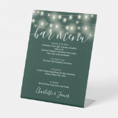 String Lights Emerald Groene bruiloft Bar Menu Reclamebord Met Voetstuk (Voorkant)