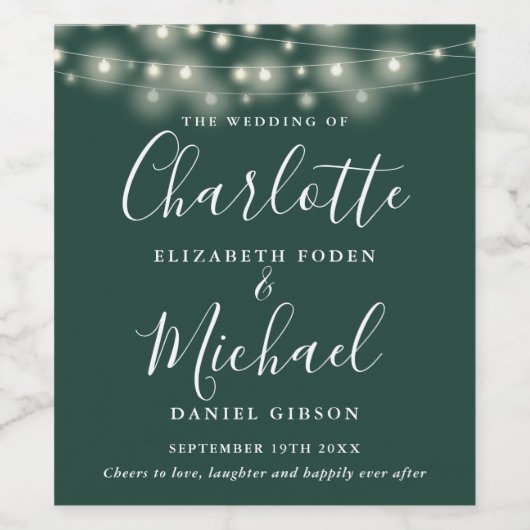 String Lights Emerald Signature Script Bruiloft Wijn Etiket (Enkel label)