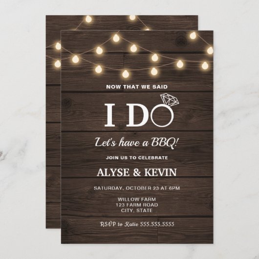 String Lights en Barnwood I DO BBQ Kaart (Voorkant / Achterkant)