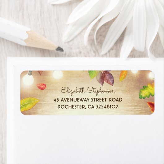 String Lights en Fall laat rustiek hout Etiket (Insitu)