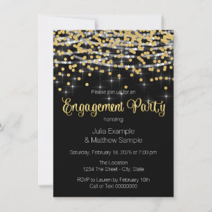 String Lights en Gold Confetti Engagement Party Kaart