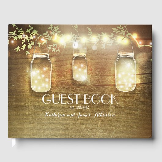 String Lights en Mason Jar Bruiloft Gastenboek (Voorkant)