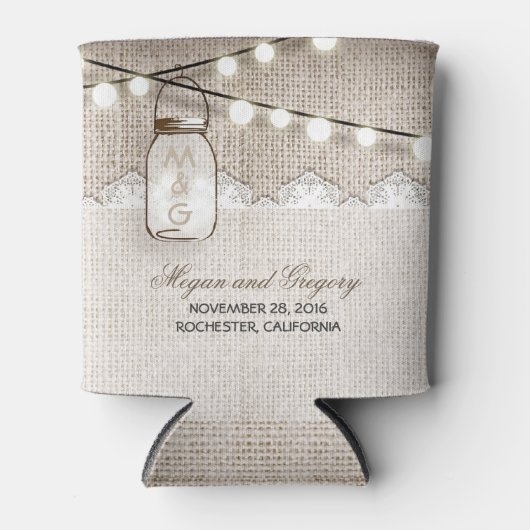 String Lights en Mason Jar Rustieke Burlap Blikjeskoeler (Voorkant)