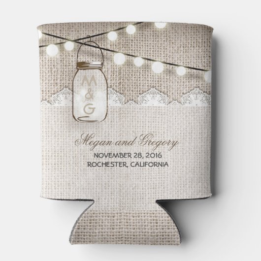 String Lights en Mason Jar Rustieke Burlap Blikjeskoeler (Achterkant)