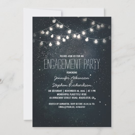 String Lights en Night Sky Stars verlovingsfeest Kaart (Voorkant)