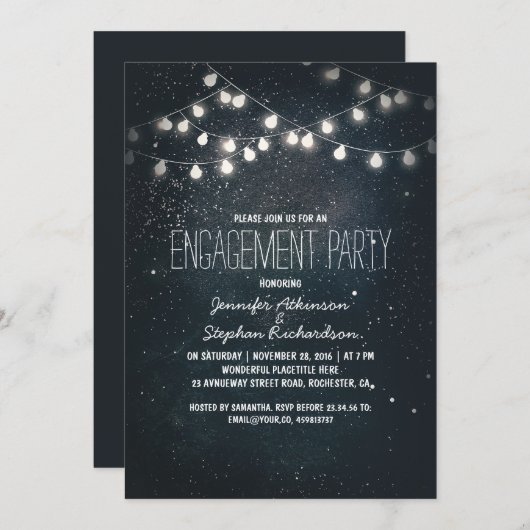 String Lights en Night Sky Stars verlovingsfeest Kaart (Voorkant / Achterkant)