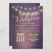 String Lights en Paarse Grunge Background Wedding Kaart (Voorkant / Achterkant)