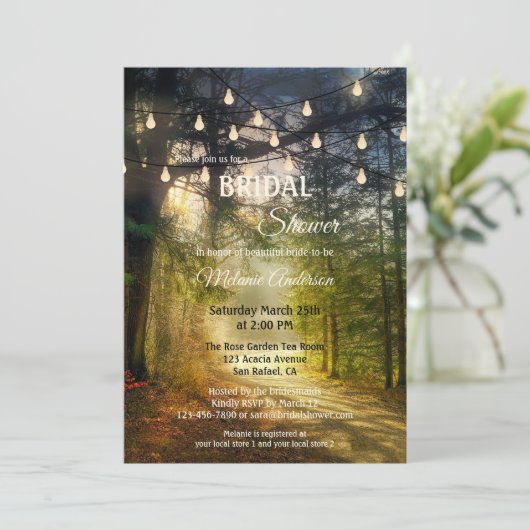 String Lights Enchanted Forest Vrijgezellenfeest Kaart (Staand voorkant)