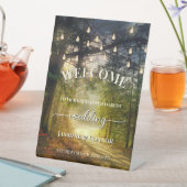 String Lights Enchanted Forest Wedding Welcome Reclamebord Met Voetstuk (Insitu)