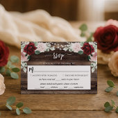String Lights Eucalyptus & Burgundy Rustic Wedding RSVP Kaartje