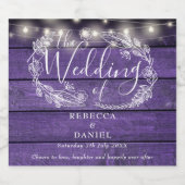 String Lights Floral Paarse rustieke houten bruilo Bier Etiket (Enkel label)