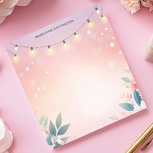 String Lights Floral Pastel Gepersonaliseerde naam Notitieblok