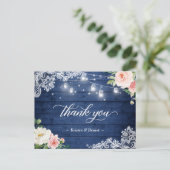 String Lights Floral Rustic Blue Wedding Bedankt Briefkaart (Staand voorkant)