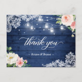String Lights Floral Rustic Blue Wedding Bedankt Briefkaart (Voorkant)