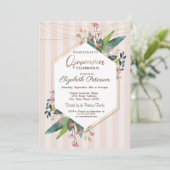 String Lights Floral Striped Quinceañera Kaart (Staand voorkant)