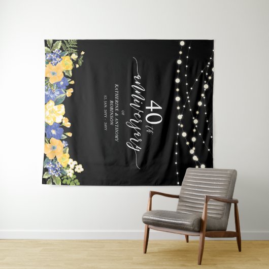 String Lights & Flowers 40th Wedding Jubileum Wandkleed (In Situ (horizontaal))