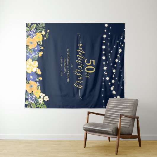 String Lights & Flowers 50th Wedding Jubileum T Wandkleed (In Situ (horizontaal))