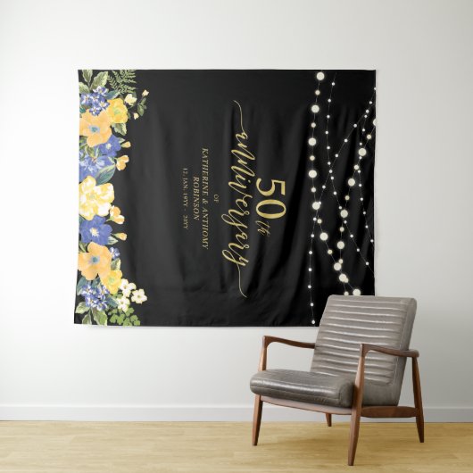 String Lights & Flowers 50th Wedding Jubileum Wandkleed (In Situ (horizontaal))