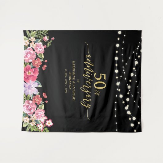 String Lights & Flowers 50th Wedding Jubileum Wandkleed (Voorkant (horizontaal))