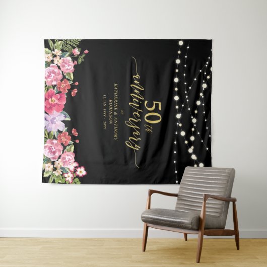 String Lights & Flowers 50th Wedding Jubileum Wandkleed (In Situ (horizontaal))