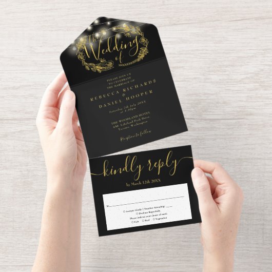 String Lights Foliage Garland Wedding Foil All In One Uitnodiging (Uittrekbaar)