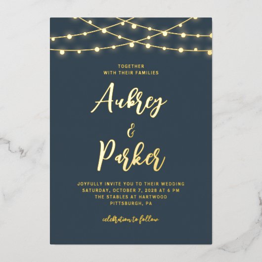 String Lights FOLIE Aangepaste Kleur Bruiloft Uitn Folie Uitnodiging (Voorkant)