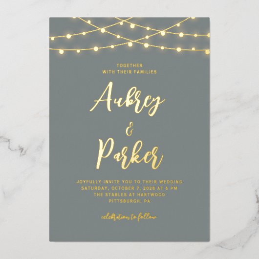 String Lights FOLIE Aangepaste Kleur Bruiloft Uitn Folie Uitnodiging (Voorkant)