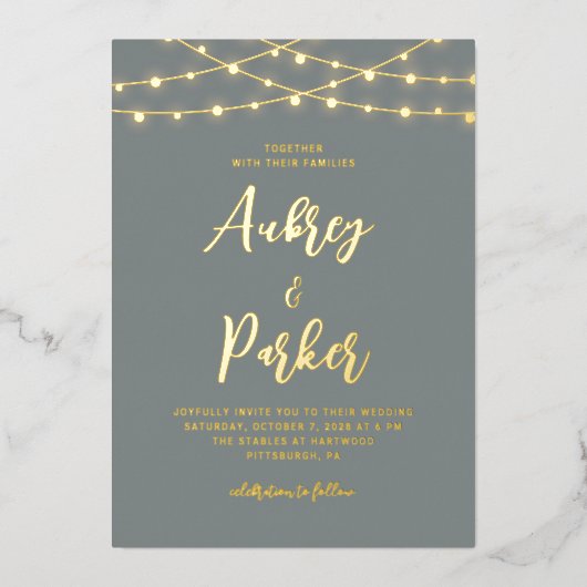 String Lights FOLIE Aangepaste Kleur Bruiloft Uitn Uitnodiging (Voorkant)