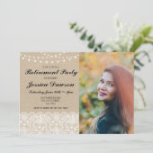  String Lights Foto Retirement Lace Burlap Kaart (Staand voorkant)