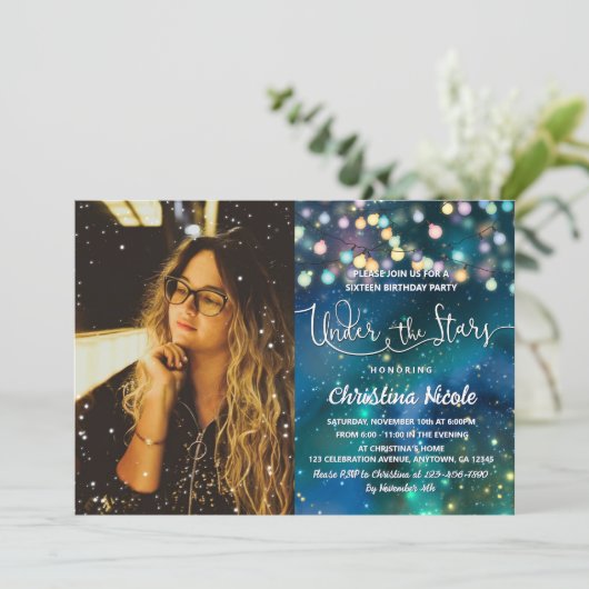 String Lights Galaxy Under Stars Foto Verjaardag Kaart (Staand voorkant)
