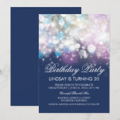 String Lights Glam Navy Verjaardagsfeest Kaart (Voorkant / Achterkant)
