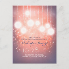 String Lights glitter lantaarns roze Save the date Aankondigingskaart