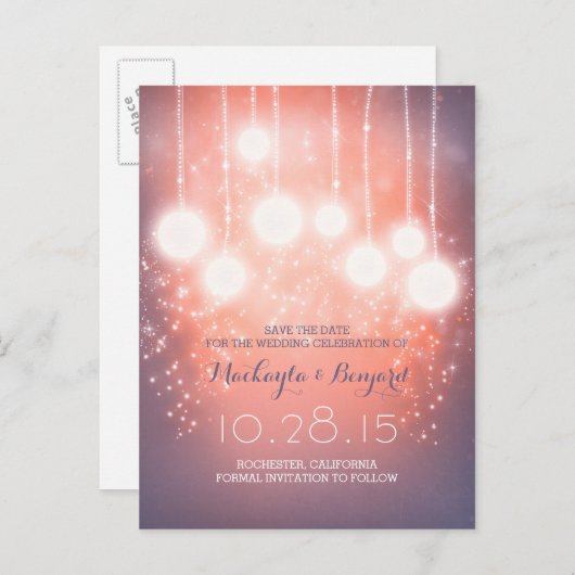 String Lights glitter lantaarns roze Save the date Aankondigingskaart (Voorkant / Achterkant)
