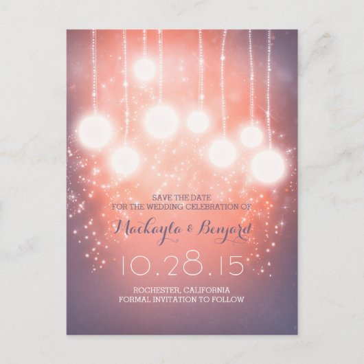 String Lights glitter lantaarns roze Save the date Aankondigingskaart (Voorkant)