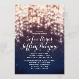 String Lights Glitter Navy Elegant Bruiloft Kaart