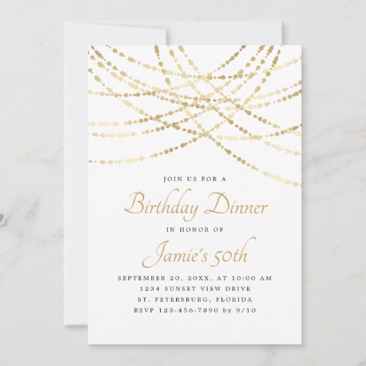String Lights Gold Elegant Verjaardagsdiner Kaart (Voorkant)