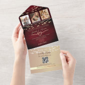 String Lights Gold en Bourgondische bruiloft All In One Uitnodiging (Afscheurbaar)