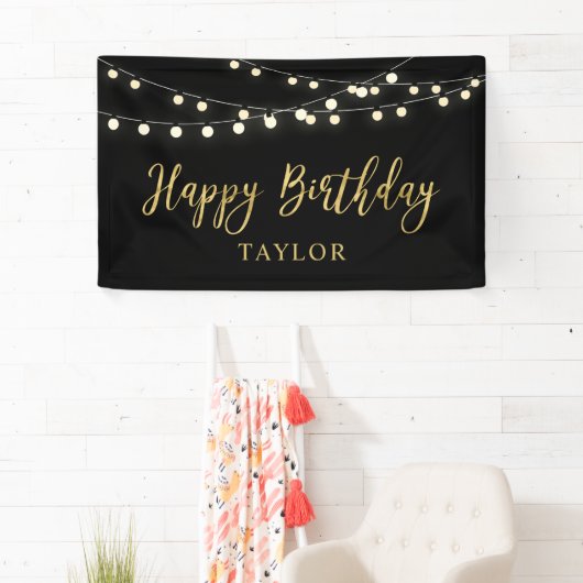 String Lights | Gold Happy Birthday Party-banner Spandoek (Insitu)