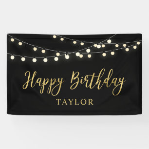 String Lights   Gold Happy Birthday Party-banner Spandoek