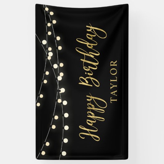String Lights | Gold Happy Birthday Party-banner Spandoek (Verticaal)