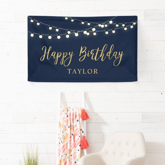 String Lights | Gold Happy Birthday Party-banner Spandoek (Insitu)