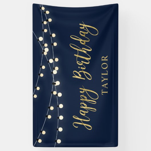 String Lights | Gold Happy Birthday Party-banner Spandoek (Verticaal)