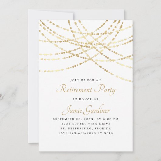 String Lights Gold Retirement Party Kaart (Voorkant)