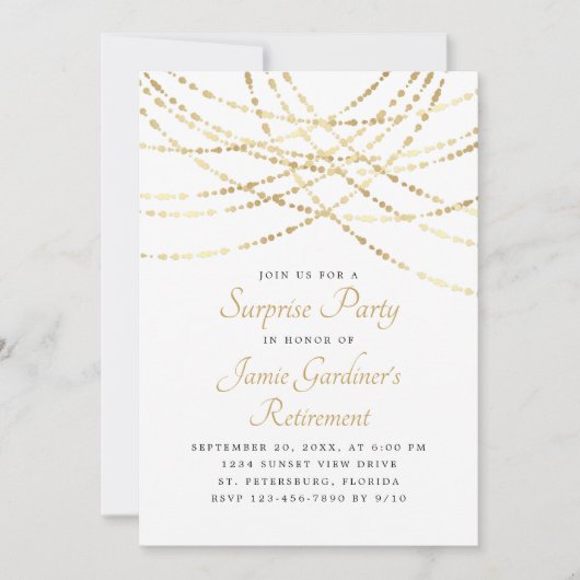 String Lights Gold Surprise Retirement Party Kaart (Voorkant)