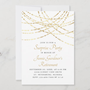 String Lights Gold Surprise Retirement Party Kaart